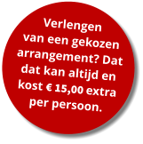 Verlengen  van een gekozen arrangement? Dat dat kan altijd en kost € 15,00 extra per persoon.