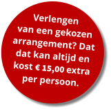 Verlengen  van een gekozen arrangement? Dat dat kan altijd en kost € 15,00 extra per persoon.